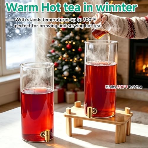 2 Gallon 2 PCS (4 gallon) Beverage Dispenser With Bamboo Wood Stand, Large Glass Drink Dispenser for Parties, alternate view