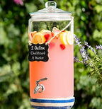 2 Gallon Beverage Serveware with Stainless Steel Spigot + Marker & Chalkboard 100% Leakproof Glass Drink