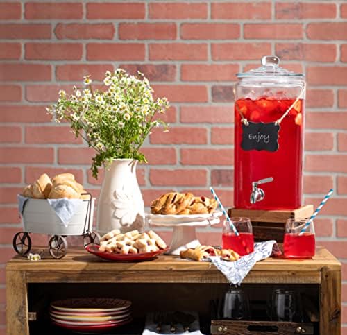 2 Gallon Beverage Serveware with Stainless Steel Spigot + Marker & Chalkboard 100% Leakproof Glass Drink, alternate view 2