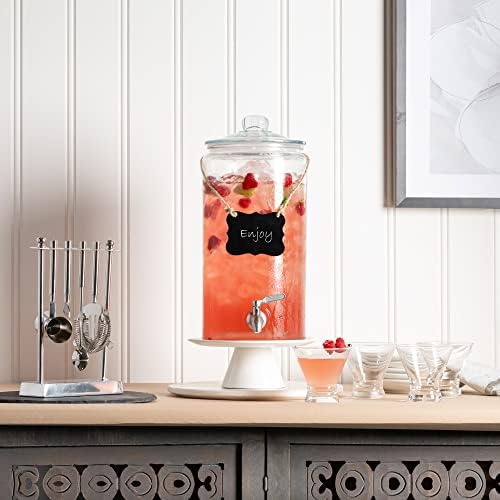 2 Gallon Beverage Serveware with Stainless Steel Spigot + Marker & Chalkboard 100% Leakproof Glass Drink, alternate view 4