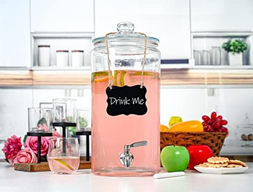 2 Gallon Beverage Serveware with Stainless Steel Spigot + Marker & Chalkboard 100% Leakproof Glass Drink, alternate view 6