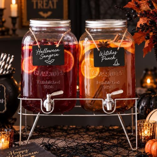 2 Gallon Drink Dispenser 2 Pack - Glass Beverage Dispenser Stand