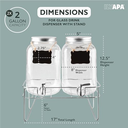 2 Gallon Drink Dispenser 2 Pack - Glass Beverage Dispenser Stand, alternate view 2