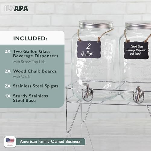 2 Gallon Drink Dispenser 2 Pack - Glass Beverage Dispenser Stand, alternate view 4