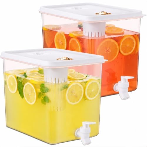 2 Gallon Drink Dispenser for Fridge with Leak Proof Spigot, 2 Pack