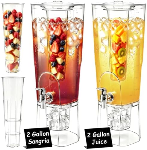 2 Gallon Drink Dispenser for Parties with Stand&Fruit Infuser 2 Pcs
