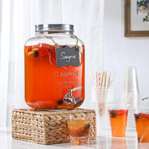 2 Gallon Glass Beverage Dispenser, 18/8 Stainless Steel Spigot and Lid - Glass Drink Dispensers for Parties, alternate view 2