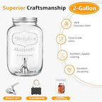 2 Gallon Glass Beverage Dispenser, 18/8 Stainless Steel Spigot and Lid - Glass Drink Dispensers for Parties, alternate view 5