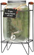 2 Gallon Glass Beverage Dispenser, Metal Base, Stainless Steel Spigot & Hanging Chalkboard - for Lemonade, Tea