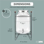 2 Gallon Glass Beverage Dispenser, Metal Base, Stainless Steel Spigot & Hanging Chalkboard - for Lemonade, Tea, alternate