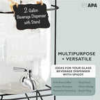 2 Gallon Glass Beverage Dispenser, Metal Base, Stainless Steel Spigot & Hanging Chalkboard - for Lemonade, Tea, alternate