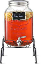 2 Gallon Glass Beverage Dispenser with Stand and Lid, 18/8 Stainless Steel Spigot - Glass Drink Dispensers for