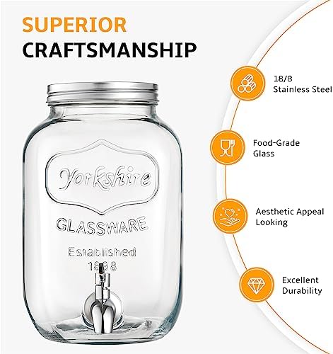 2 Gallon Glass Beverage Dispenser with Stand and Lid, 18/8 Stainless Steel Spigot - Glass Drink Dispensers for, alternate