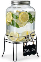 2 Gallon Glass Drink Dispenser, Beverage Dispenser with Stand, Lemonade Dispenser with 304 Stainless Steel