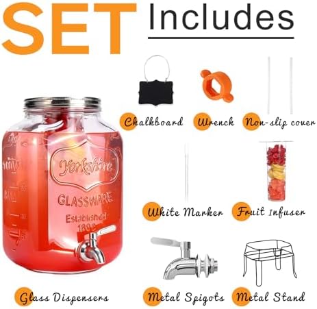 2 Gallon Glass Drink Dispenser, Beverage Dispenser with Stand, Lemonade Dispenser with 304 Stainless Steel, alternate view 5