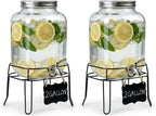 2 Gallon Glass Drink Dispenser, Beverage Dispenser with Stand, Lemonade Dispenser with 304 Stainless Steel