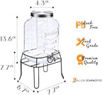 2 Gallon Glass Drink Dispenser, Beverage Dispenser with Stand, Lemonade Dispenser with 304 Stainless Steel, alternate view 2