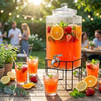 2 Gallon Glass Drink Dispenser, Drink Dispensers for Parties, Beverage Dispenser with Stand and Glass Lid, 100%, alternate