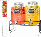 2 Gallon Glass Drink Dispenser with Stand & Fruit Infuser 2 Pcs