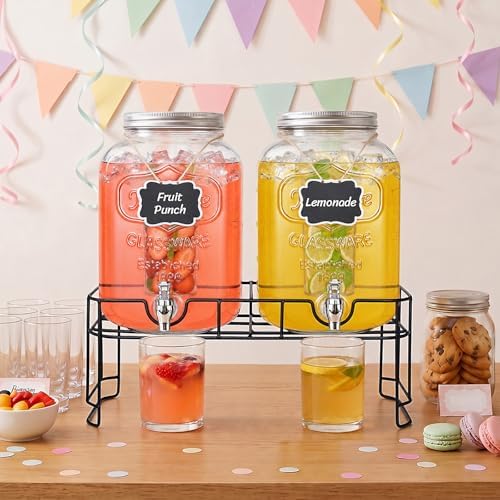 2 Gallon Glass Drink Dispenser with Stand & Fruit Infuser 2 Pcs, alternate view 2
