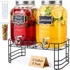 2 Gallon Glass Drink Dispensers for Parties, 2 Pack