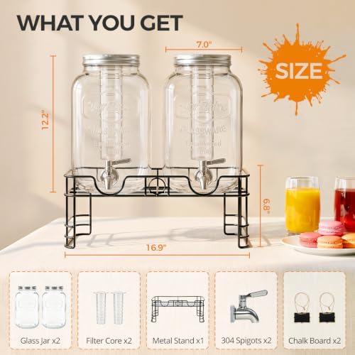 2 Gallon Glass Drink Dispensers for Parties, 2 Pack, alternate view 3