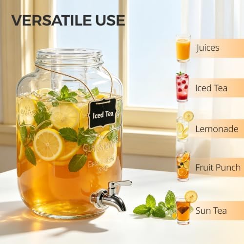 2 Gallon Glass Drink Dispensers for Parties, 2 Pack, alternate view 5