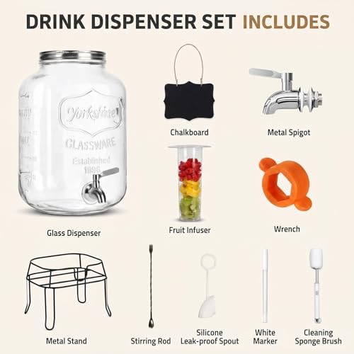 2 Gallon Glass Drink Dispensers for Parties, Beverage Dispenser with Stand,304 Stainless Steel Spigot Leakproof, alternate