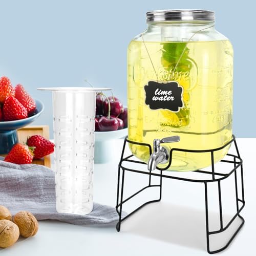 2 Gallon Glass Drink Dispensers For Parties, Beverage Dispensers With Stand And 100% Leakproof Stainless Steel