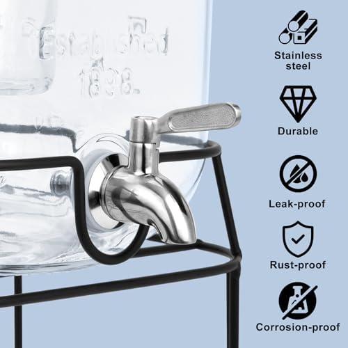 2 Gallon Glass Drink Dispensers For Parties, Beverage Dispensers With Stand And 100% Leakproof Stainless Steel, alternate
