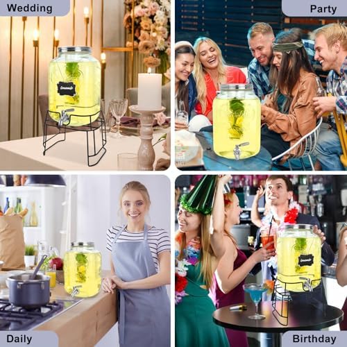 2 Gallon Glass Drink Dispensers For Parties, Beverage Dispensers With Stand And 100% Leakproof Stainless Steel, alternate