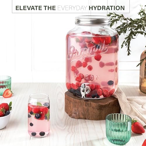 2 GALLON Glass Drink Dispensers for Parties, Original Mason Ice Beverage Dispensers, Glass Water Dispenser with, alternate