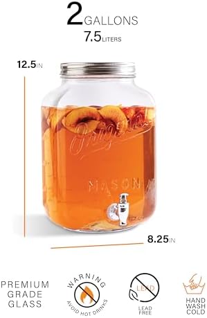 2 GALLON Glass Drink Dispensers for Parties, Original Mason Ice Beverage Dispensers, Glass Water Dispenser with, alternate