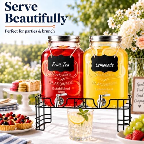 2 Gallon Glass Drink Dispensers for Parties with Stand, 2 Pack, alternate view 2