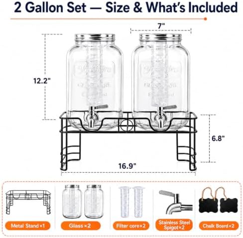 2 Gallon Glass Drink Dispensers for Parties with Stand, 2 Pack, alternate view 3