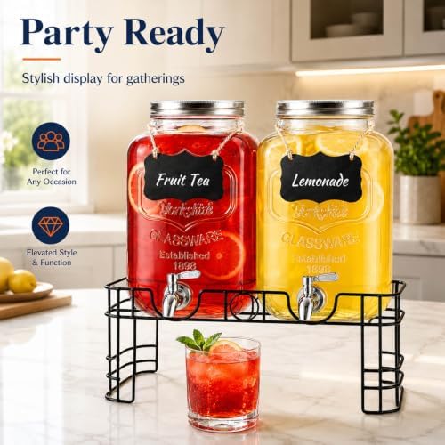 2 Gallon Glass Drink Dispensers for Parties with Stand, 2 Pack, alternate view 5