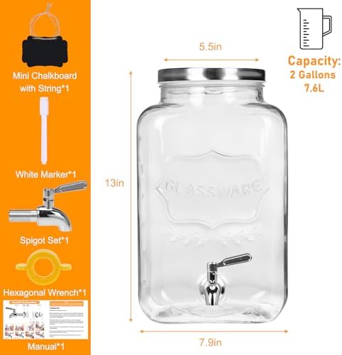 2 Gallon Glass Drinks Dispenser for Parties, alternate view 3