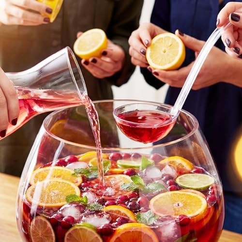 2 Gallon Glass Punch Bowl Set with Plastic Ladle, Stem Design, alternate view 2