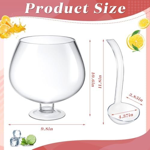 2 Gallon Glass Punch Bowl Set with Plastic Ladle, Stem Design, alternate view 3