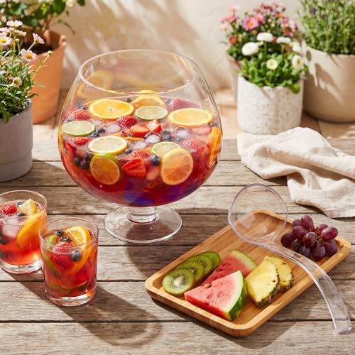 2 Gallon Glass Punch Bowl Set with Plastic Ladle, Stem Design, alternate view 5