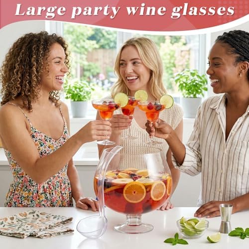 2 Gallon Glass Punch Bowl Set with Plastic Ladle, Stem Design, alternate view 6