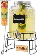 2 Gallon LARGE Glass Drink Dispenser with Stand & Leak-Proof Spigot