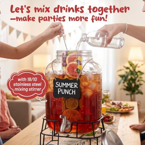 2 Gallon LARGE Glass Drink Dispenser with Stand & Leak-Proof Spigot, alternate view 2