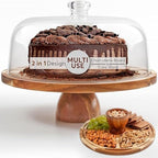 2-in-1 Acacia Wood Cake Stand with Lid, Acrylic Dome, Light Weight, Strudy in Brown wood