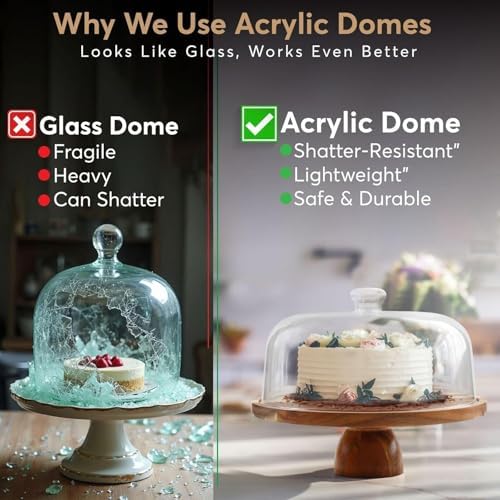 2-in-1 Acacia Wood Cake Stand with Lid, Acrylic Dome, Light Weight, Strudy in Brown wood, alternate view 4