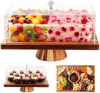2-in-1 Acacia Wood Rectangular Cake Stand Lid Charcuterie Tray in 14.17in*10.63in in wood color