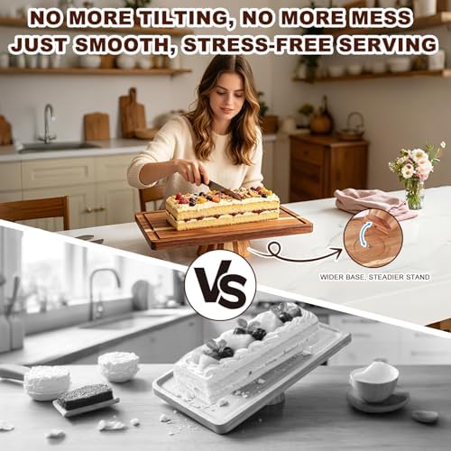 2-in-1 Acacia Wood Rectangular Cake Stand Lid Charcuterie Tray in 14.17in*10.63in in wood color, alternate view 6