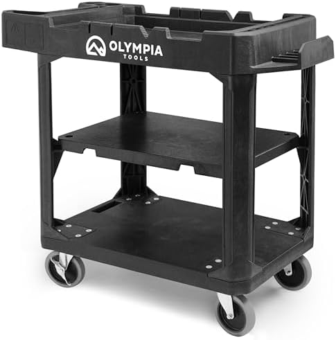 2-in-1 Heavy Duty Utility Work Cart, Rolling Tool Cart with Wheels, Convertible 3-Shelf to Flat Top Workstation