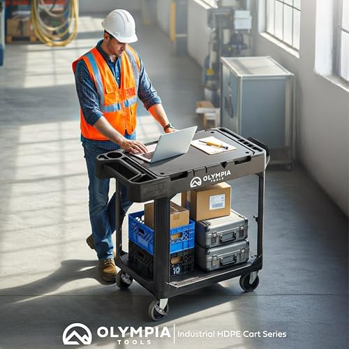 2-in-1 Heavy Duty Utility Work Cart, Rolling Tool Cart with Wheels, Convertible 3-Shelf to Flat Top Workstation, alternate