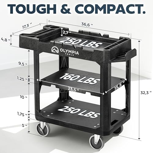 2-in-1 Heavy Duty Utility Work Cart, Rolling Tool Cart with Wheels, Convertible 3-Shelf to Flat Top Workstation, alternate